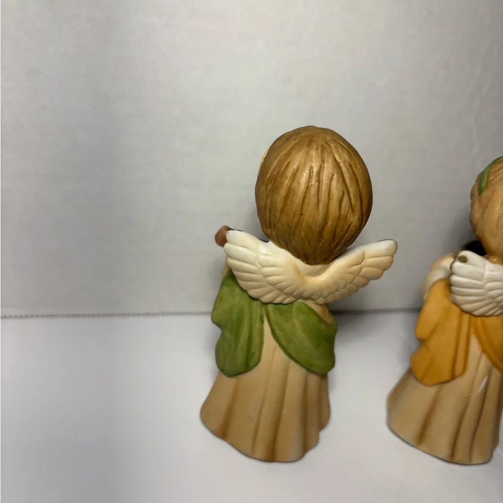 Lefton Holiday Angel Figurines With Musical Instruments Hand Painted #2473